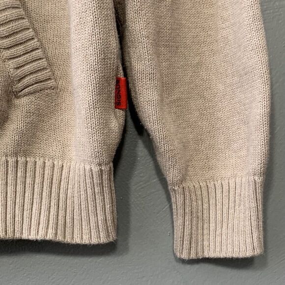 Signum Mens Size Large Khaki Tan Zip Sweater Grandpa Cardigan Minimalist Preppy - Picture 4 of 8